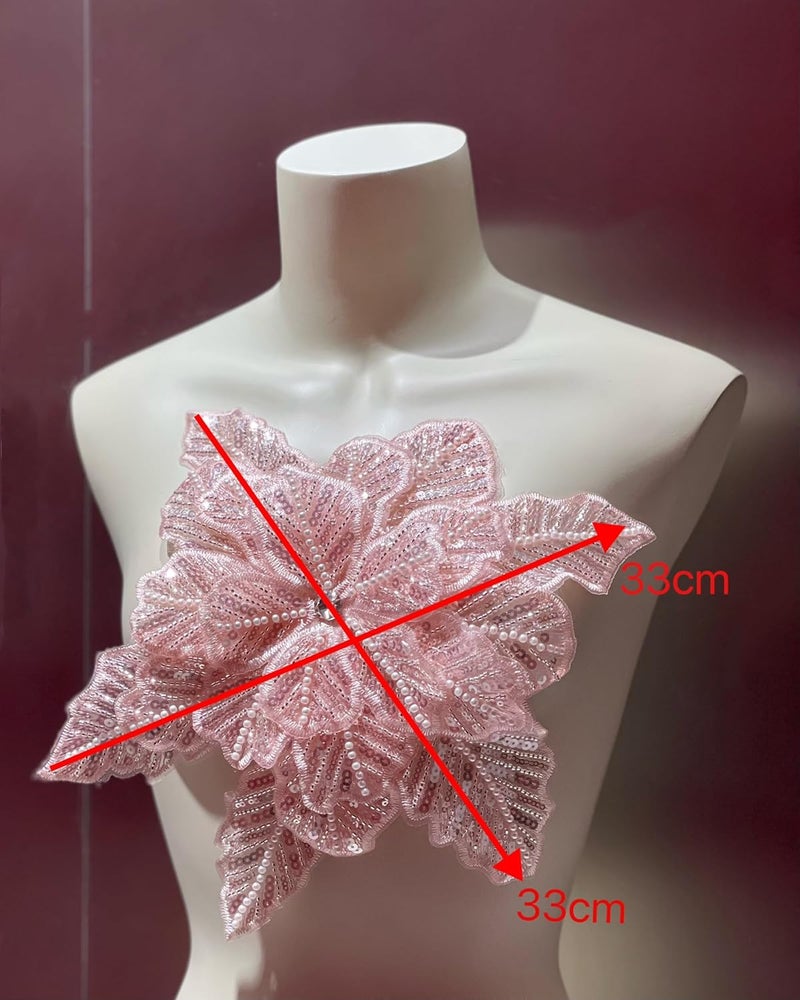 JRYYR Handmade Pink Appliques, Sequin Flower Patches, Sewing Beaded Appliques for Dresses, Wedding Dresses, Bags and Other DIY Decorative Accessories. (Pink-01) - Image 4